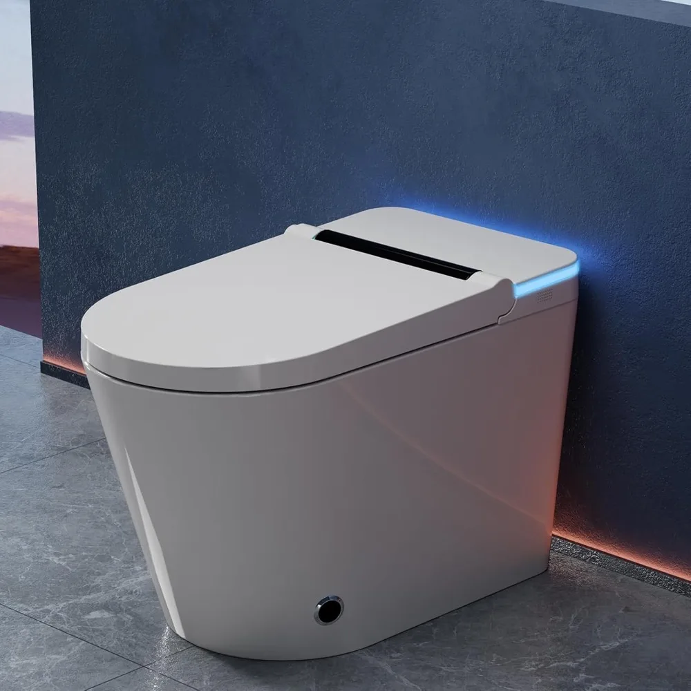 

Smart Toilet with Tank,Foot Sensor Flush, Built-in Booster Pump,Powerful Flushing, Modern Toilets with LED Display for Bathrooms