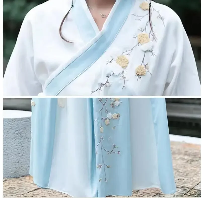 2023 chinesische Hanfu weibliche fee Kostüm Erwachsene Student Ming Tang Han Frauen stil Mädchen stickerei Sarong Täglichen Kragen Anzug Set