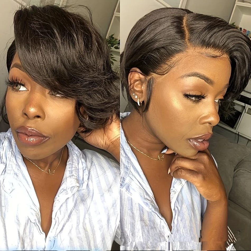 Short Bob Pixie Cut Wig 13*1 Lace Frontal Straight Transparent Lace Front Human Hair Wigs For Women Preplucked Brazilian