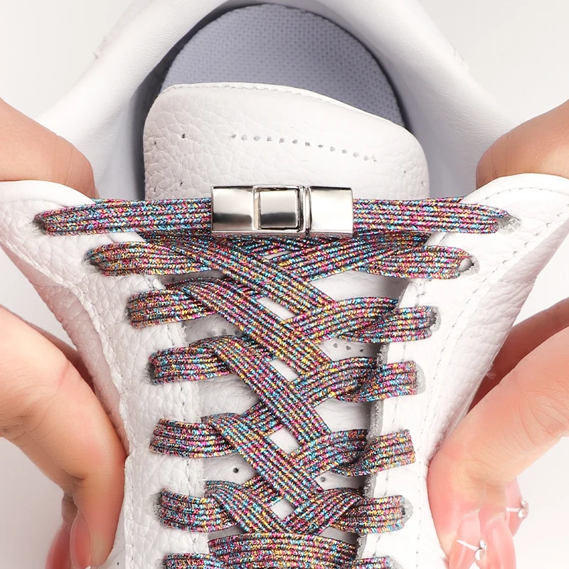 

Elastic laces Sneakers Lock Shoe laces without ties Kids Adult Flat No Tie Shoelaces Rainbow Glitter Shoelace Shoes Accessories