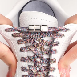 Lock Shoe laces without ties Elastic laces Sneakers Kids Adult Flat No Tie Shoelaces Rainbow Glitter Shoelace Shoes Accessories