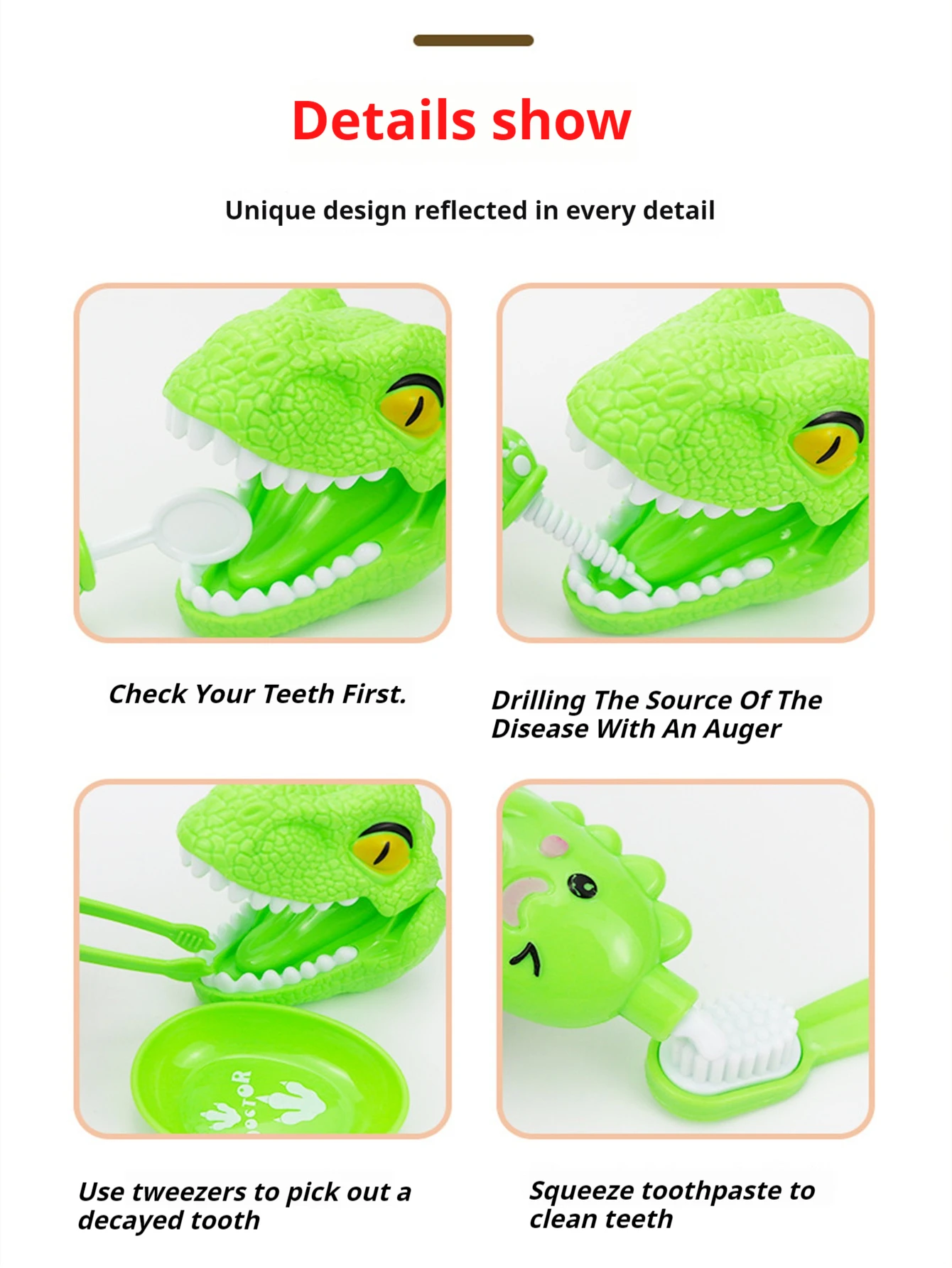 10PCS Cartoon Dinosaur Dentist Doctor Kit Play Sets for Kids, Dentist Toys Pretend Child Doctors Pretend Child Doctors kit