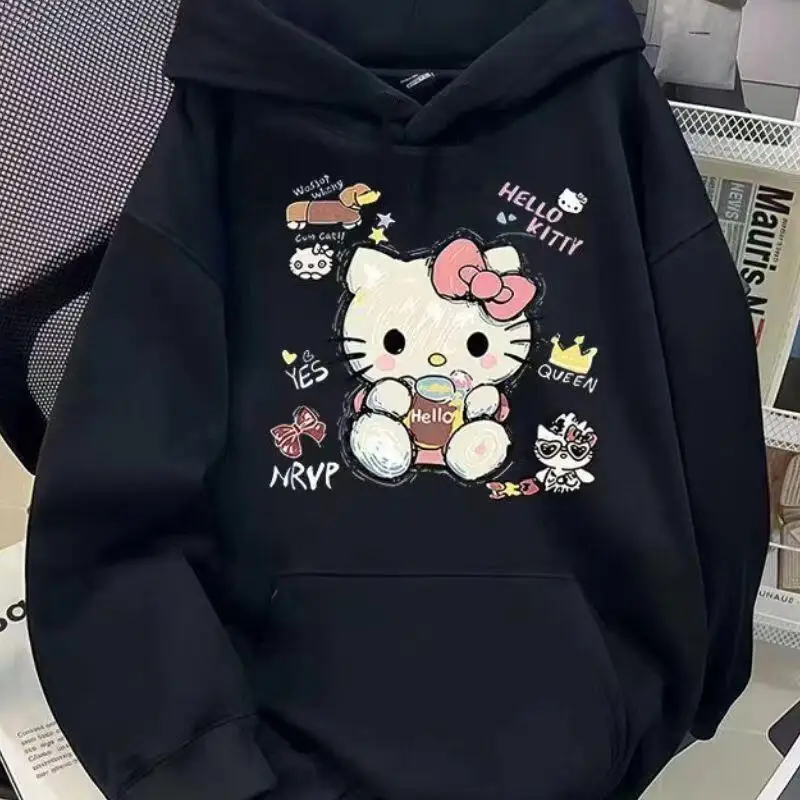 Simple Cartoon Print Pullover Top Trend American Lazy 2025 Autumn Winter Hooded Sweatshirt Men Women Kawaii Anime Fashion Casual