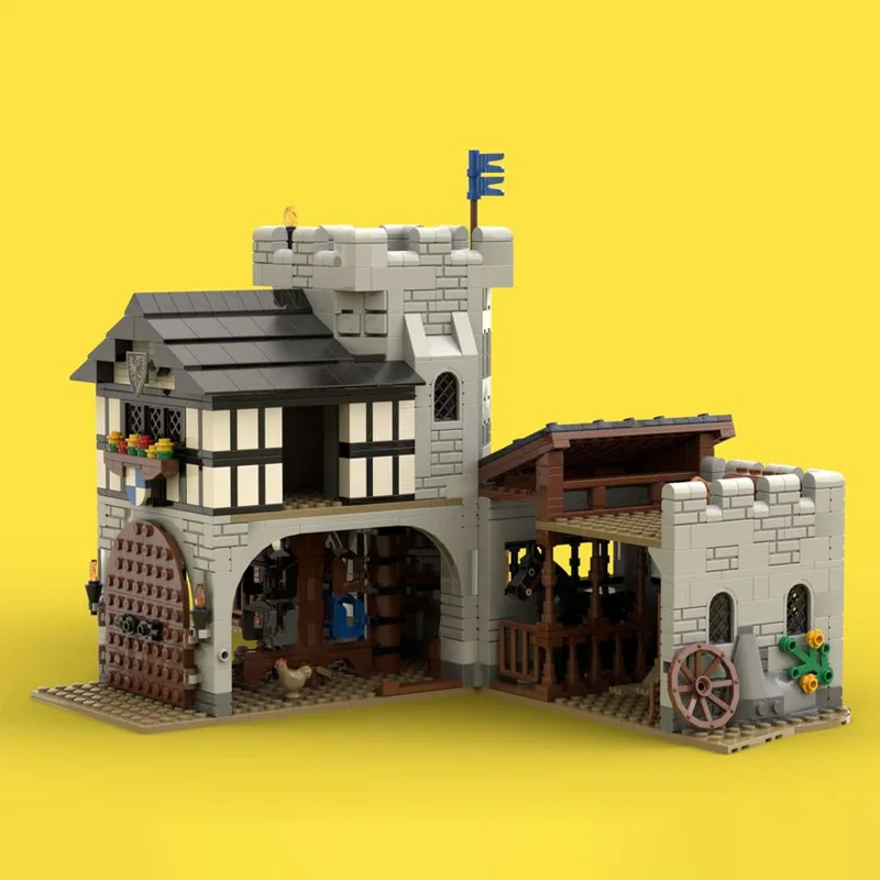 Expert Craft MOC Falcon’s Stable Building Kit - Medieval Fortress & Street View House Model, Educational Brick Toys for Kids, Pe