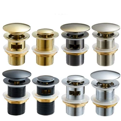 1PC Bathroom Basin Sink Drainer Gold Silver  Black Brass Corrosion Resistant Easy To Clean Pop Up Button Round Drain