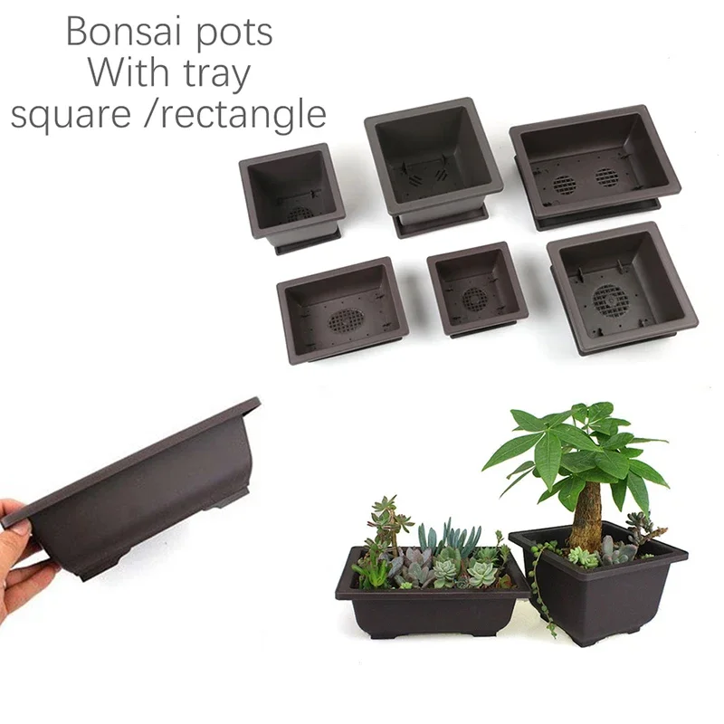 1PC Square Flower Pot Imitation Plastic Balcony Pots Flower Bonsai Bowl Nursery Basin Planter Imitation Rectangle