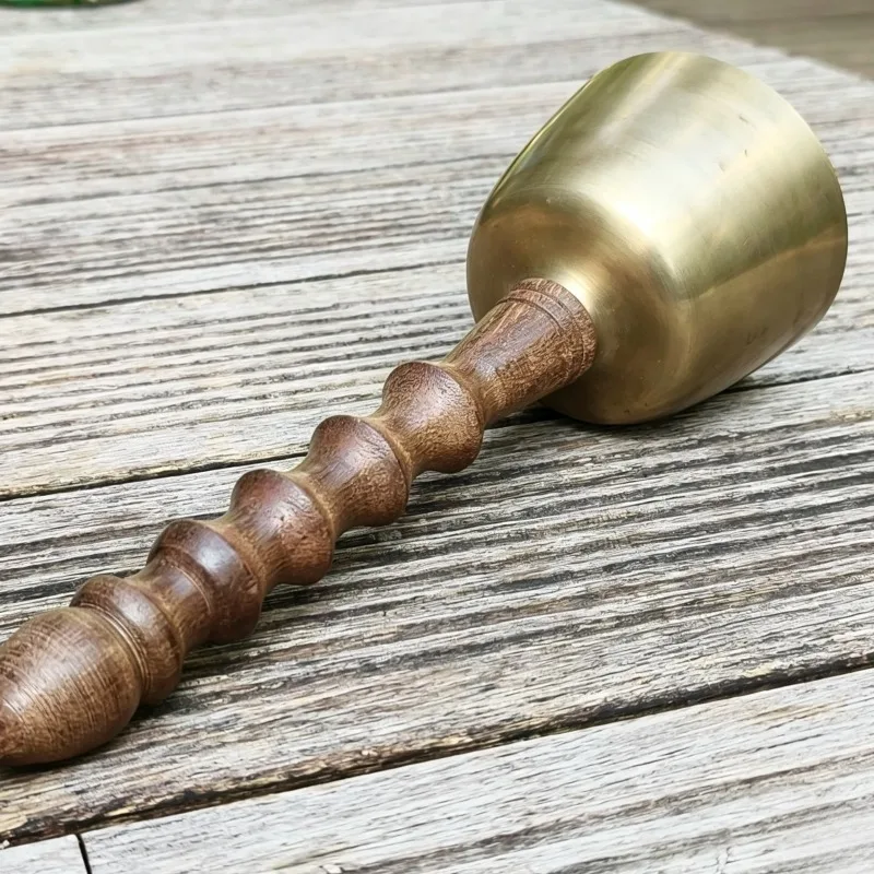 Brass Hand Bell Meditation Sound Healing Bells Yoga Mindfulness Handheld Chimes Rare Percussion Instruments with Wooden Handle