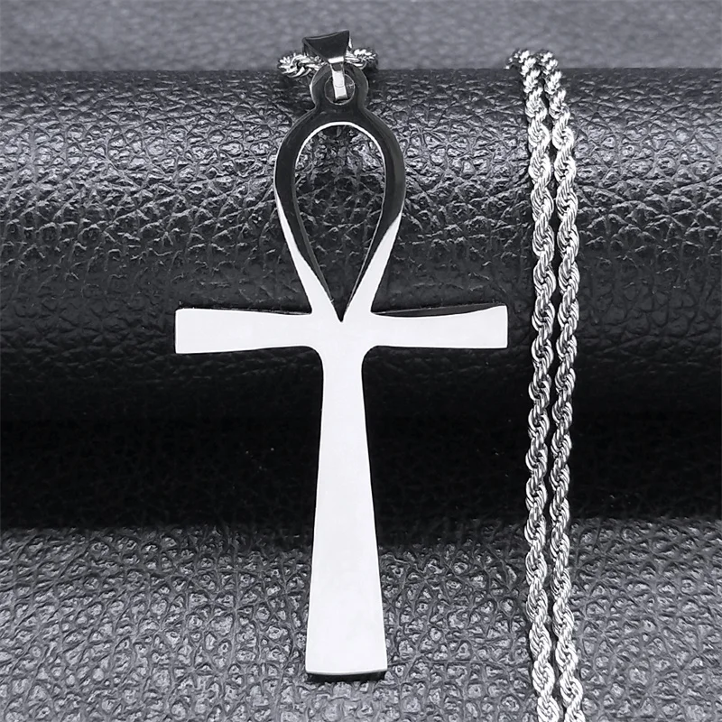Ankh Kreuz Schlüssel des Lebens Halskette für Frauen Männer Edelstahl Silber Farbe Ägyptischen Schutz Halsketten Schmuck N6226S02 – Detail 5