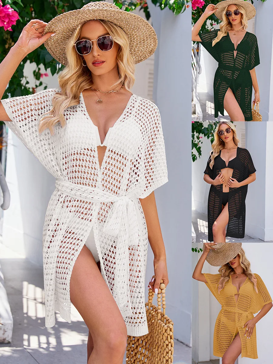 

Women Hollow Knitted Cardigan Spring Summer New Internet Celebrity Light Mature Holiday Sun Protection See-through Blouse Female