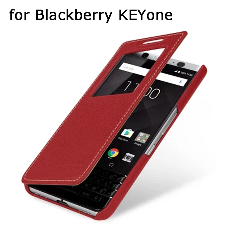 

Genuine Leather Case For Blackberry KEYone Window View Flip Phone Cover Shell Skin for Blackberry KEY one PRESS Cover Bag