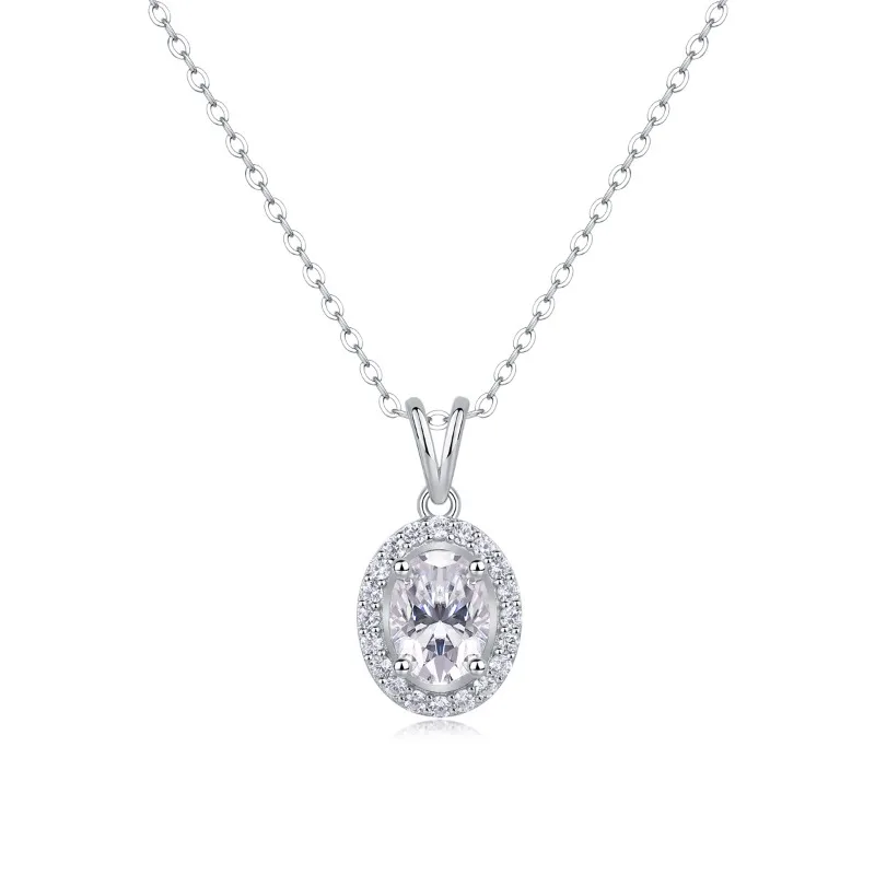 S925 Silver 1.5ct D Color Oval Moissanite Pendant Necklace Women Fine Jewelry White Gold Plated Pass Diamond Tester with Gra