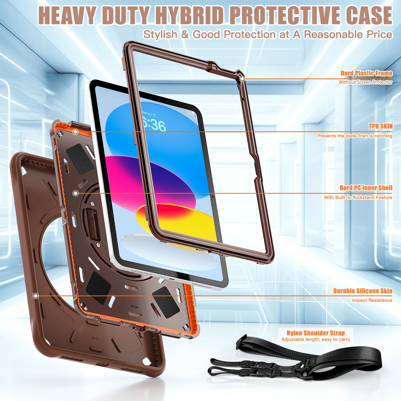 Hand Strap Rugged Case For iPad Air A16 2025 11th 10.9 2022 10th 10.2 2019 2020 2021 7th 8th 9th Gen Rotating Stand Hybrid Cover