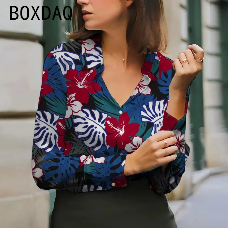 

Женская блузка с 3D-цветочным узором в винтажном стиле, повседневная элегантная рубашка с длинным рукавом, воротником и пуговицами, для весны и лета, в праздничном стиле