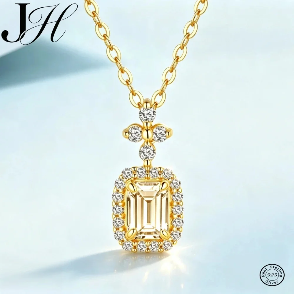 JH 1CT 925 Sterling Silver Moissanite Necklace Fine Jewelry For Women Men D VVS1 Moissanite Square Pendant With Certificate