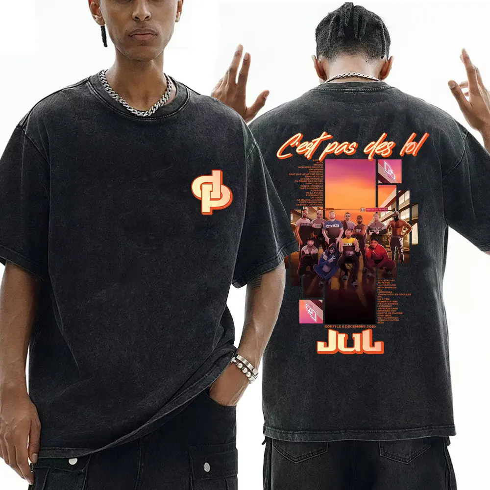 Camiseta Vintage lavada del rapero francés Jul, camiseta gráfica de música Pop, camisetas de moda Hip Hop para hombre, camisetas informales de gran tamaño, ropa de calle