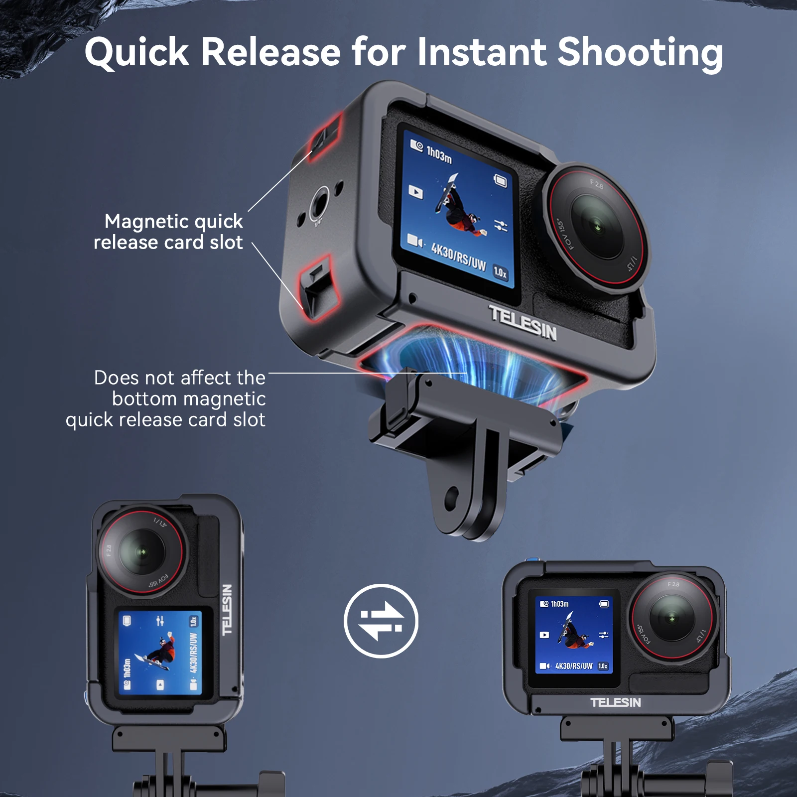 TELESIN กรอบอลูมิเนียมสําหรับ DJI OSMO Action 3 4 5Pro Double Clod รองเท้าเปลือกป้องกันสําหรับ DJI Action 3 4 5pro