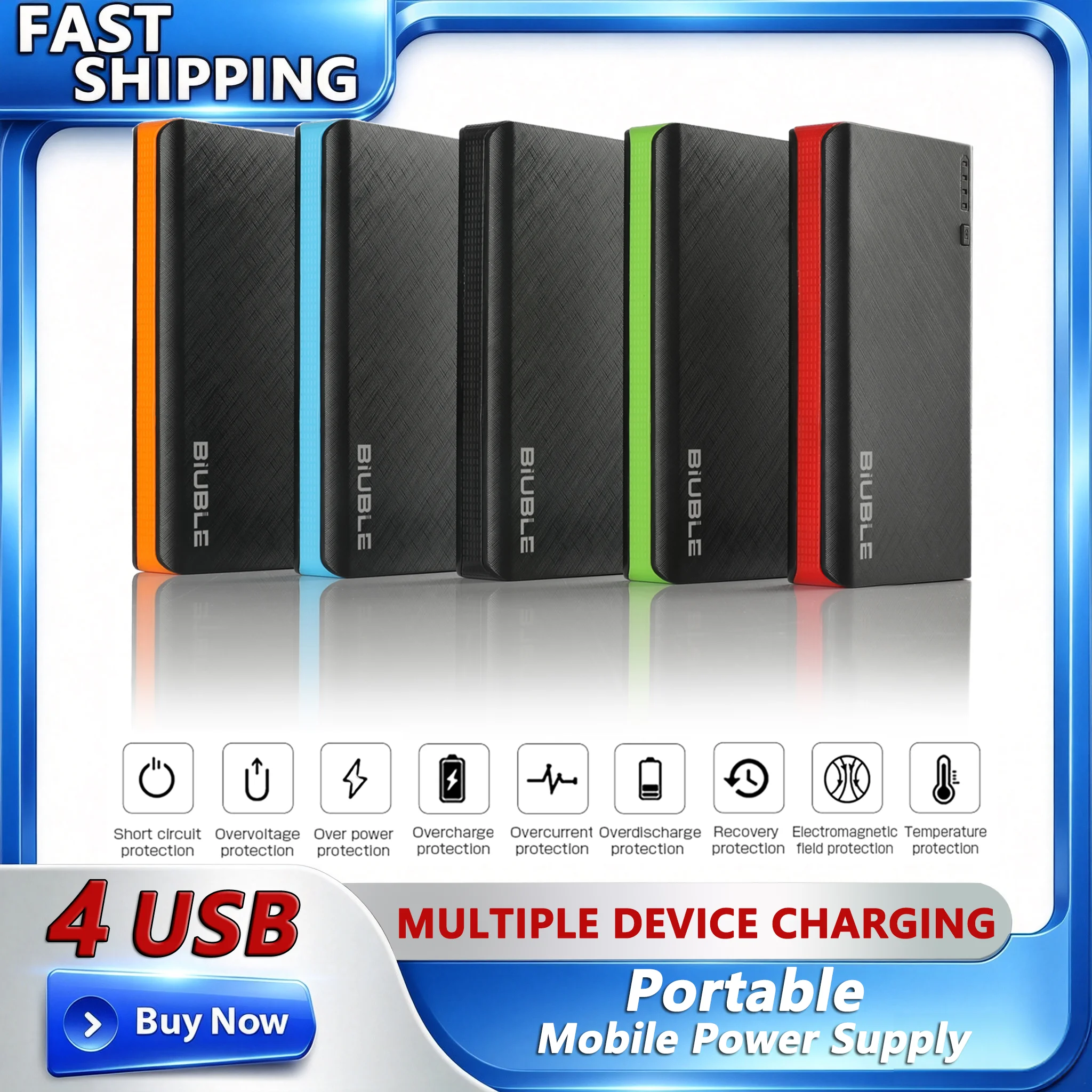 Tragbare Powerbank mit intelligenter Ladefunktion, 10000 mAh, tragbare mobile Stromversorgung, integrierte energiesparende LED-Taschenlampe zum Laden mehrerer Geräte