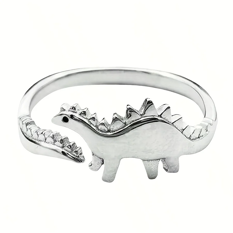Retro style women's adjustable dinosaur ring - unique Jurassic design, simple yet elegant style, silver finish, comfortable image 6