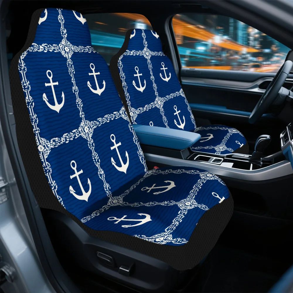 Set Of 2 Nautical-Themed Car Seat Covers Featuring Anchors And Chains, Designed To Your Front Seats With A Robust, Universal Fit