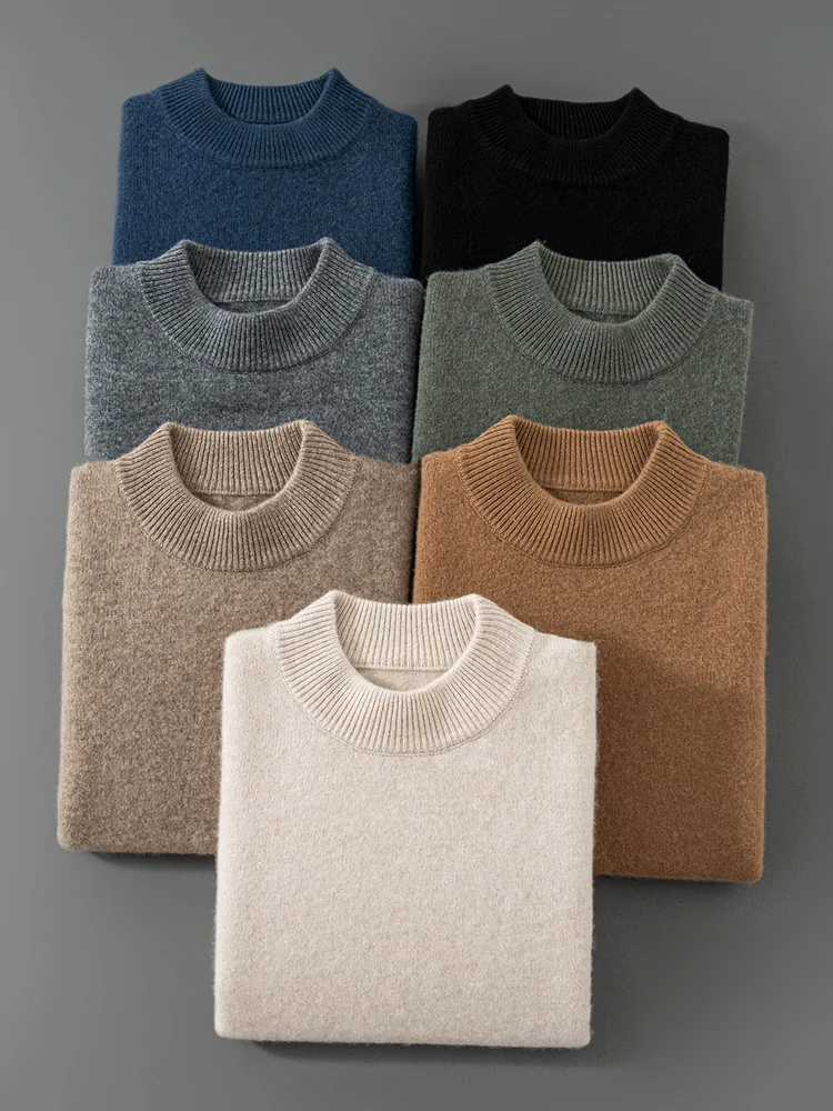 

Men's 100% Cashmere Sweater Mock Neck Pullover Autumn Winter Warm Comfy Bottom Cashmere Knitwear Smart Casual High Quality Tops