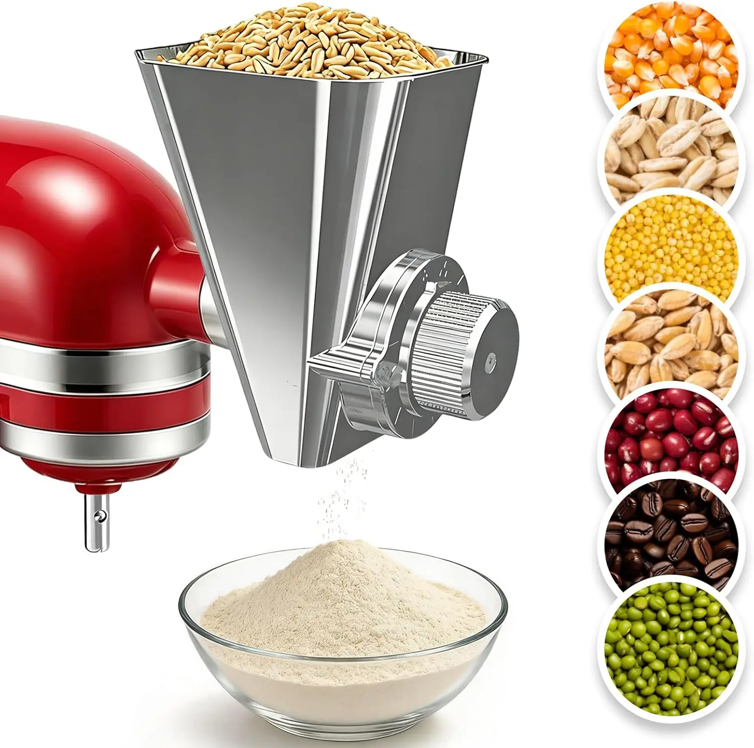 2026 Grain Mill Attachment for KitchenAid Stand Mixer, All Metal 9 Levels Flour Mill for KitchenAid, Fit for Grinding Wheat