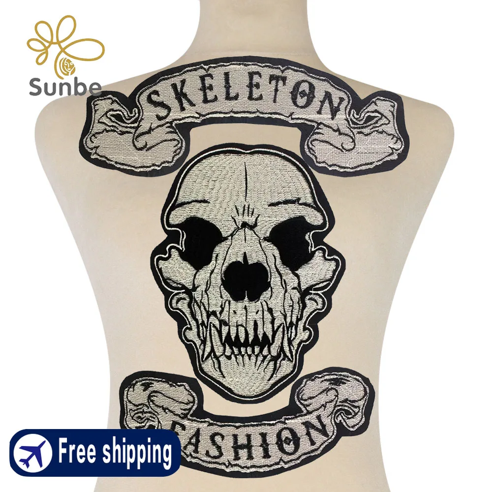 Fashion Punk Skull Skeleton Patches Iron on Clothes Jacket Back Sticker Heat Transfer Embroidery Appliques