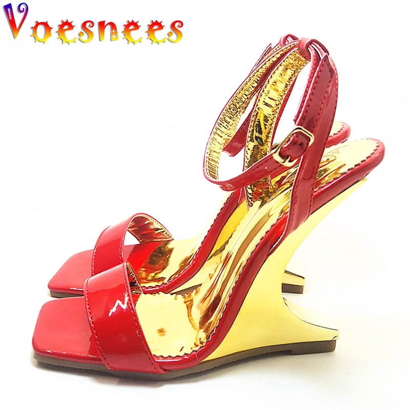 Wedge Sandals Women Personality Design Square Head One Word Band High Heels Party Pumps Star Dress Heel Less Shoes 2022 Newest