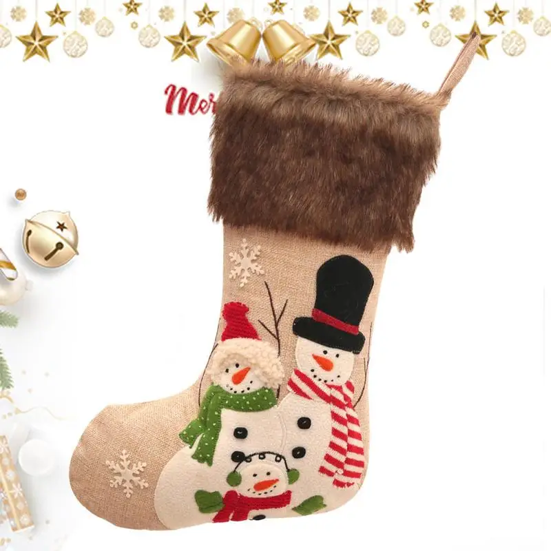 Cartoon Santa Claus Christmas Socks Soft Christmas Tree Ornaments Large Capacity Festive Present Bags For Treats Candy