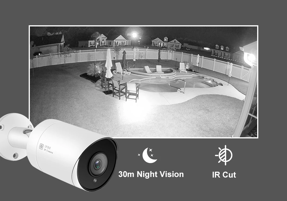 Bullet POE Câmera IP com Alarme de Movimento de Áudio, Hikvision Compatível com Segurança, 30m IR, 5MP, IP66, H.265, Danale, Top, Exterior