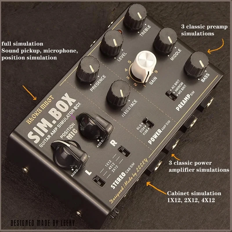 Electric Guitar Cabinet Analog DI Box, Stompbox Effect, 3 Classic Pre-amp/post-amp Simulations