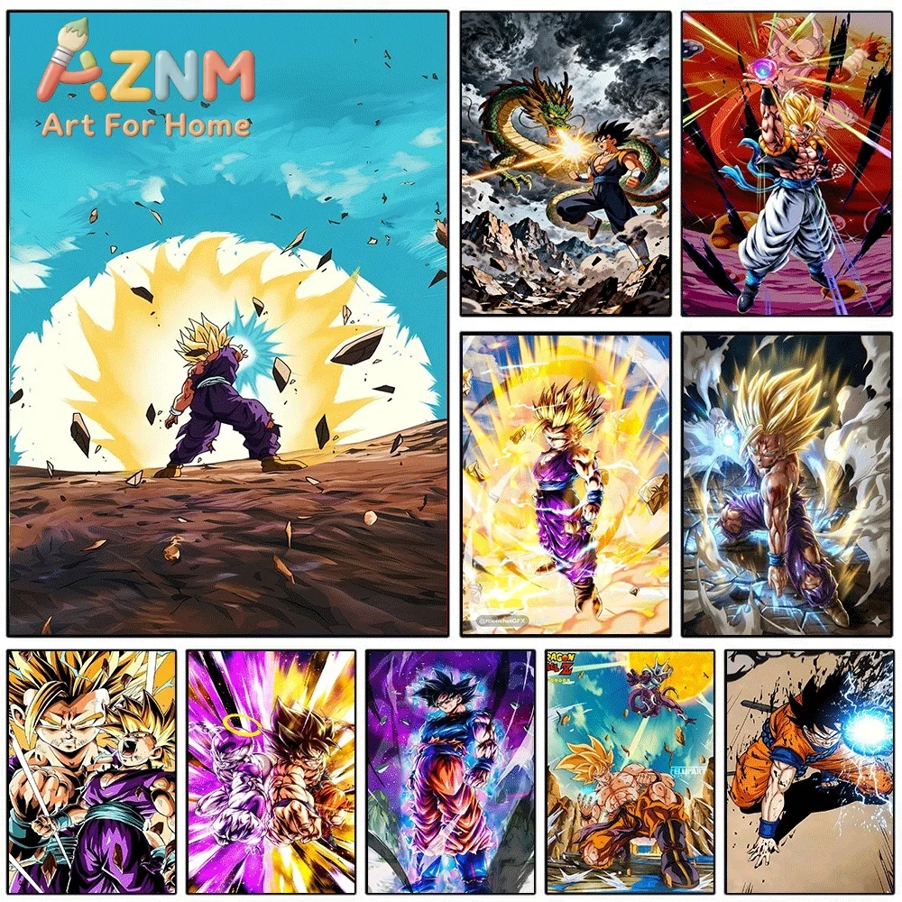Dragon Ball Anime Canvas Wall Art No Frame Super Saiyan Gohan Goku Shenron Gogeta Manga Print Painting Home Living Room Bedroo