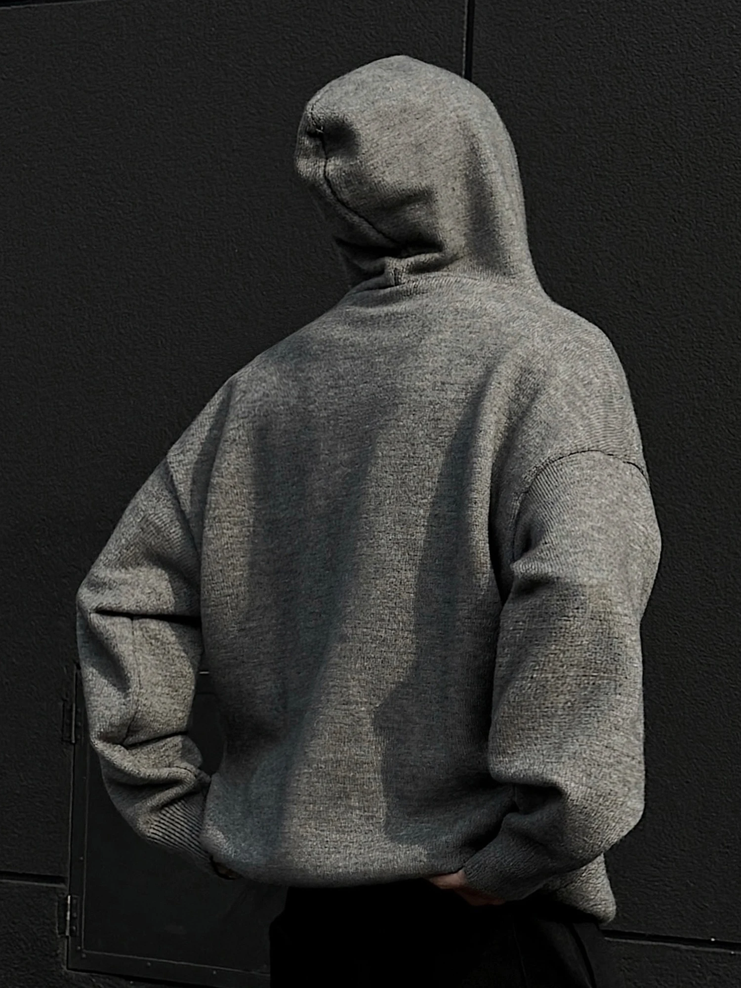 2025 Spring and Autumn Men's Gray Apricot Half Cardigan Knitted Sweater Men's Trendy Loose Casual Red Black Hooded Sweater