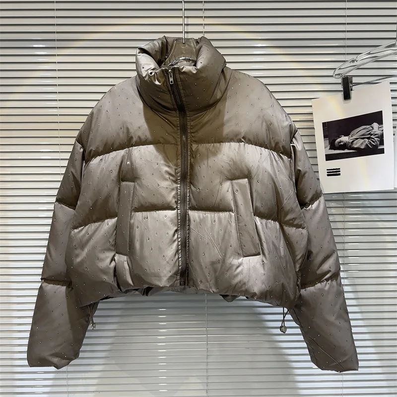 2024 novas roupas de inverno parkas outwear casacos curtos coreano strass casaco senhoras engrossado algodão quente puffer jaquetas