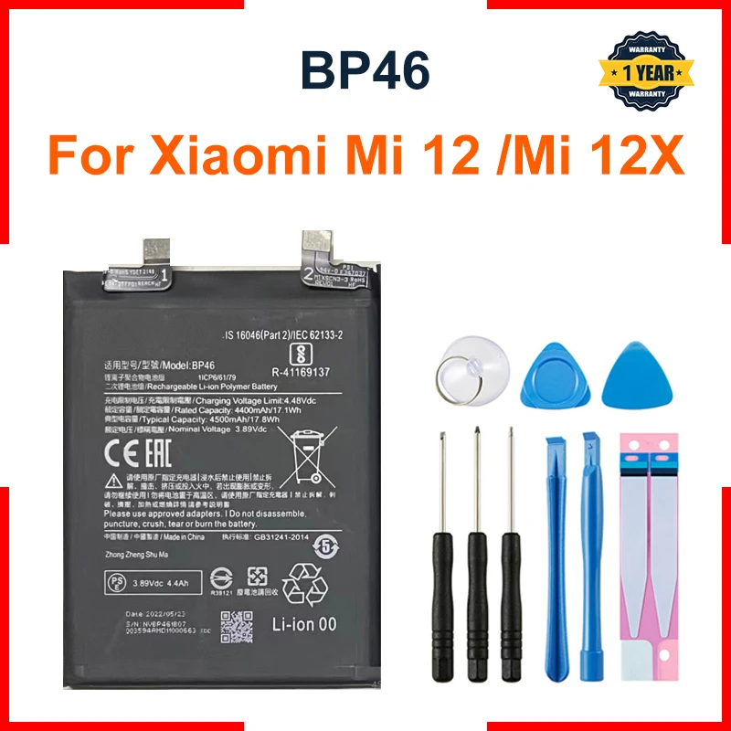 For Xiaomi  Battery BP46 For Xiaomi Mi 12 / Mi 12X Genuine Replacement Phone Battery Batteries Bateria + Free Tools