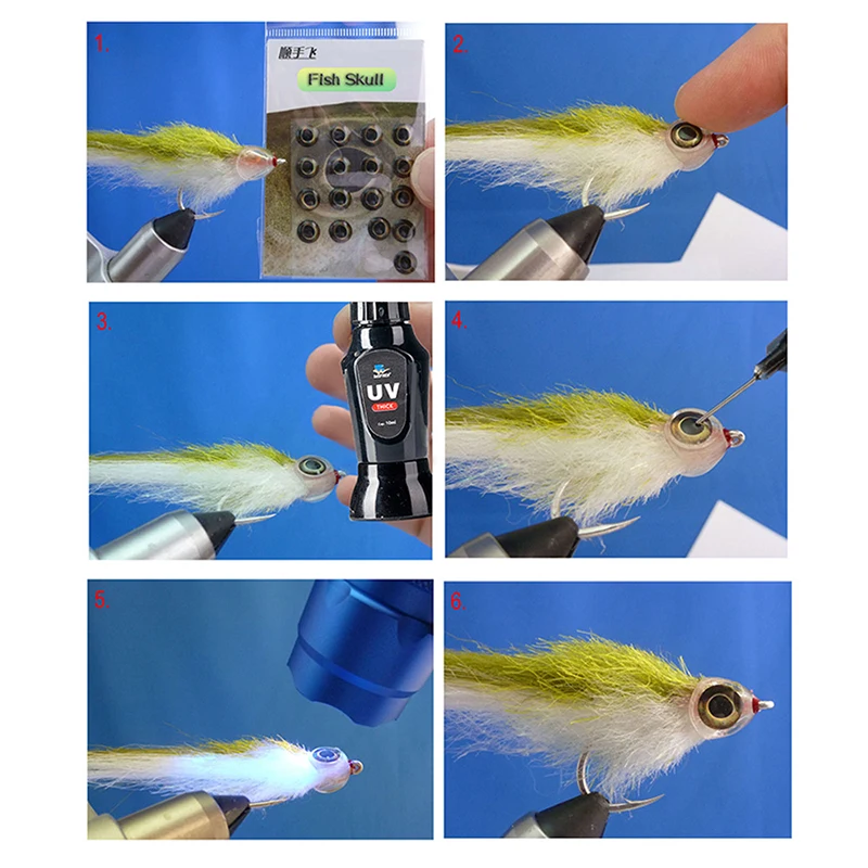 10 Stück transparente Fischmasken + 20 holografische 3D-Fischaugen, Fliegenbindematerial zum Binden von Streamern, Hechten, Barschen, Forellen, Salzwasser-Angelködern – Detail 3