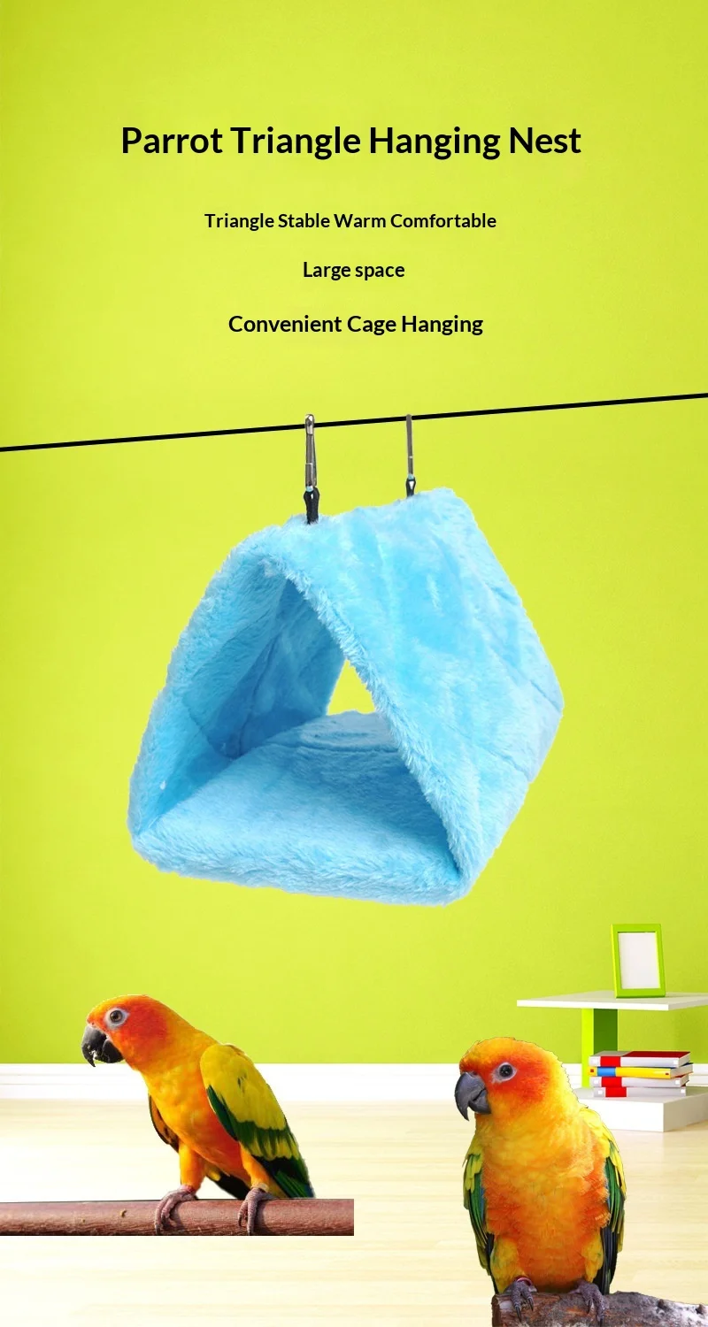 Vogelbett, Winter-Papageienkäfige, warme Plüsch-Dreieck-Hängematte, Hütte, Zeltbett, hängende Höhle zum Schlafen und Schlüpfen, Vogelzubehör – Detail 1