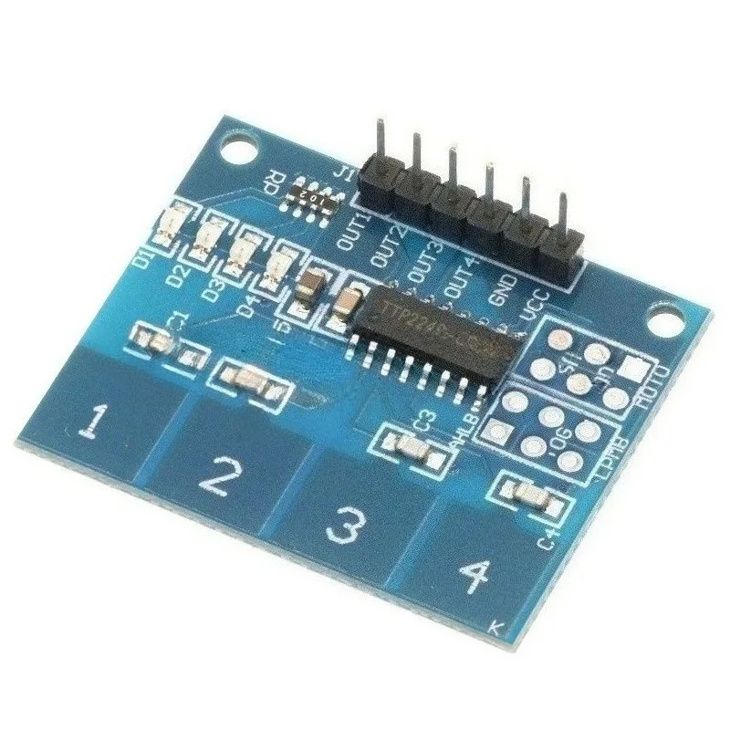 Moduł dotykowy pojemnościowy TTP224, 4-kanałowy |   Wysokoczuły przełącznik dotykowy z zabezpieczeniem przed przypadkowym dotknięciem |   Czujnik cyfrowy dla Arduino Raspberry