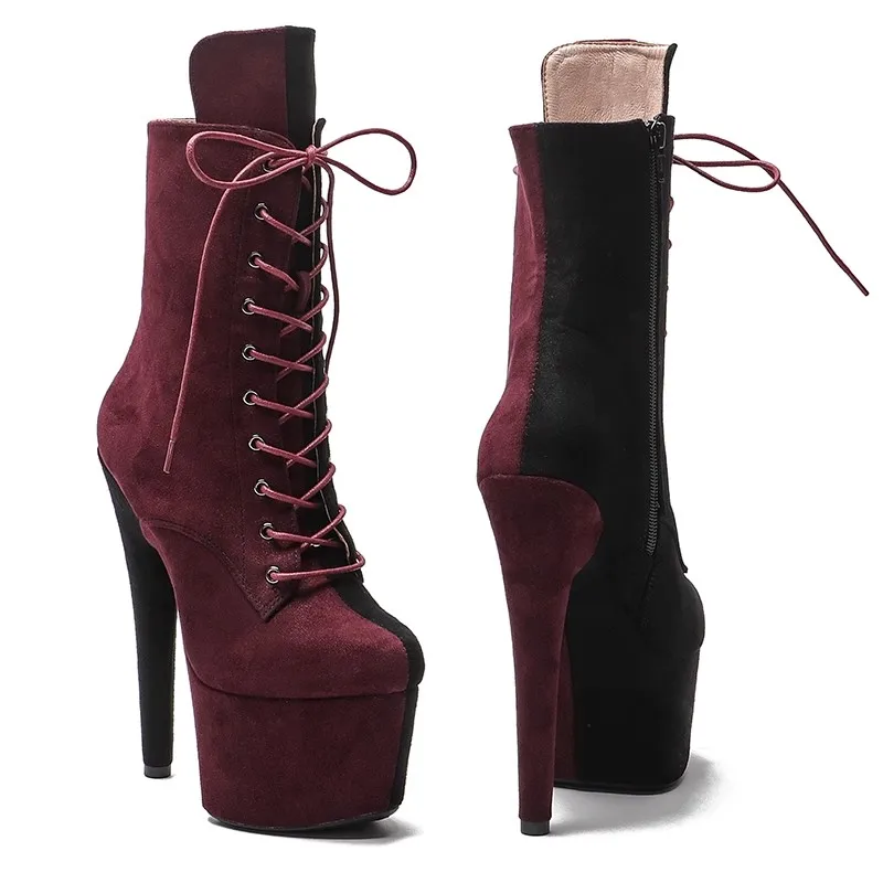 Auman Ale New 17CM/7inches Suede Upper Sexy Exotic High Heel Platform Party Women Round Toe Ankle Boots Pole Dance Shoes 177