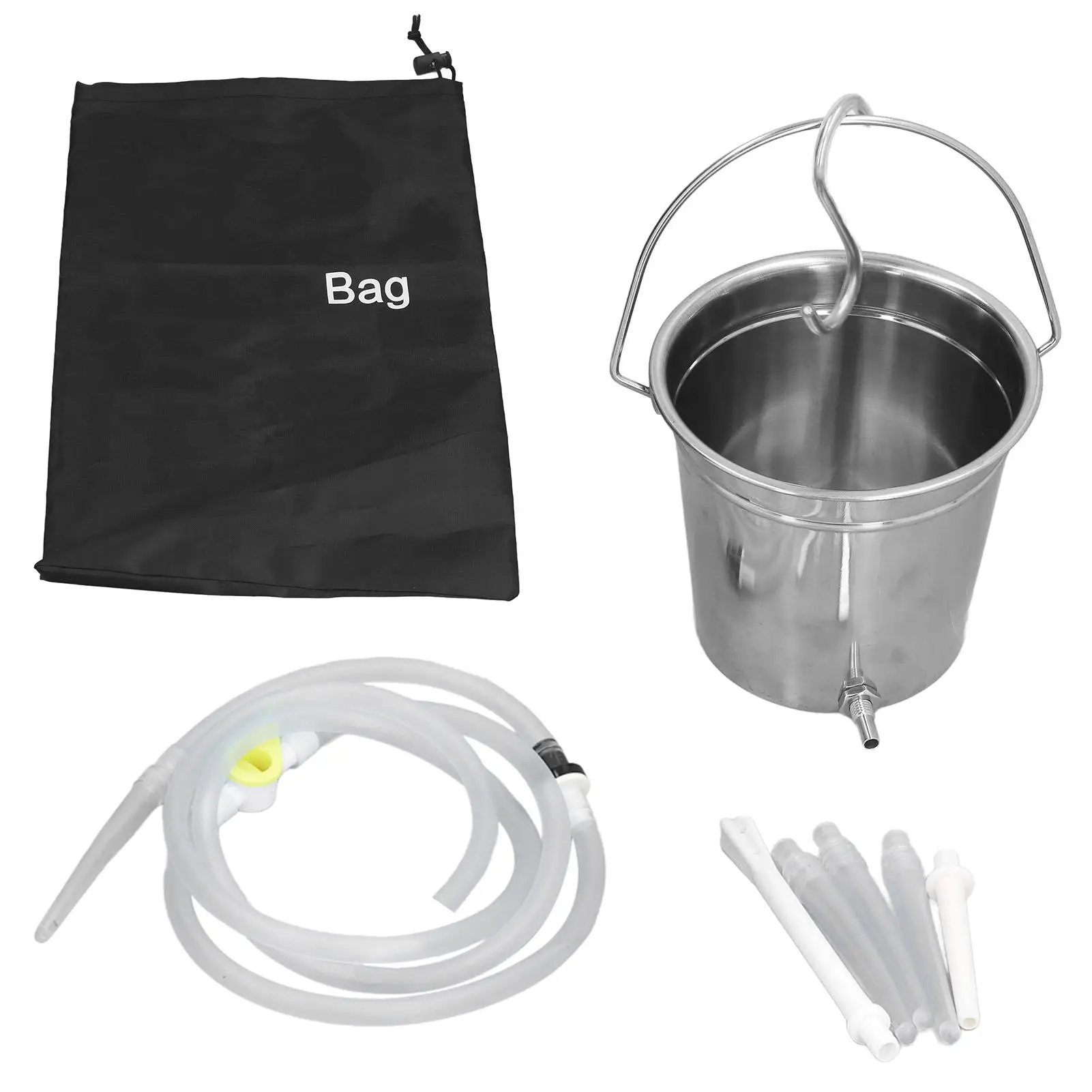 2L Enema Bucket Kit with Silicone Tubing, Nozzle Tips, Storage Bag - Stainless Steel Coffee Milk Barrel - Enema Accessory Set