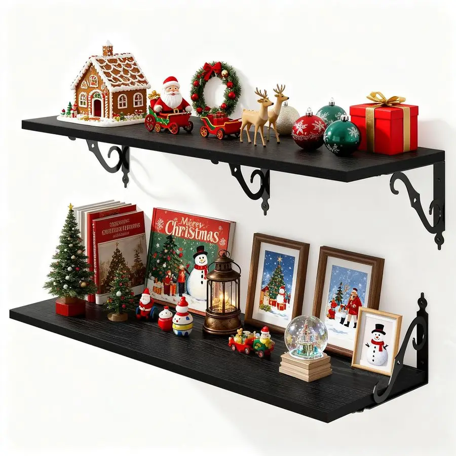 

Inches Floating Shelves, Rustic Long Wall Shelves, 12 Inch Deep Book Shelf Wall Mounted with Bracket, Wide Display amp Storage S