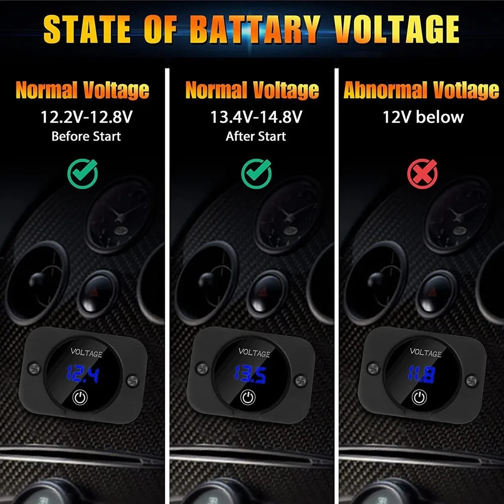 12V 24V DC Battery Voltage Monitor with Waterproof Digital Gauge and Touch Interface for Real-Time Power System Observation