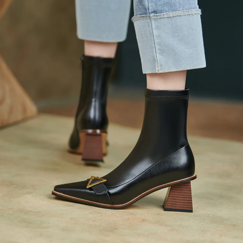 

ODS 2022, осенне-зимние кожаные ботильоны на молнии с квадратным носком для женщин, элегантные женские ботильоны на массивном среднем каблуке, черный, белый цвет, большой размер 43