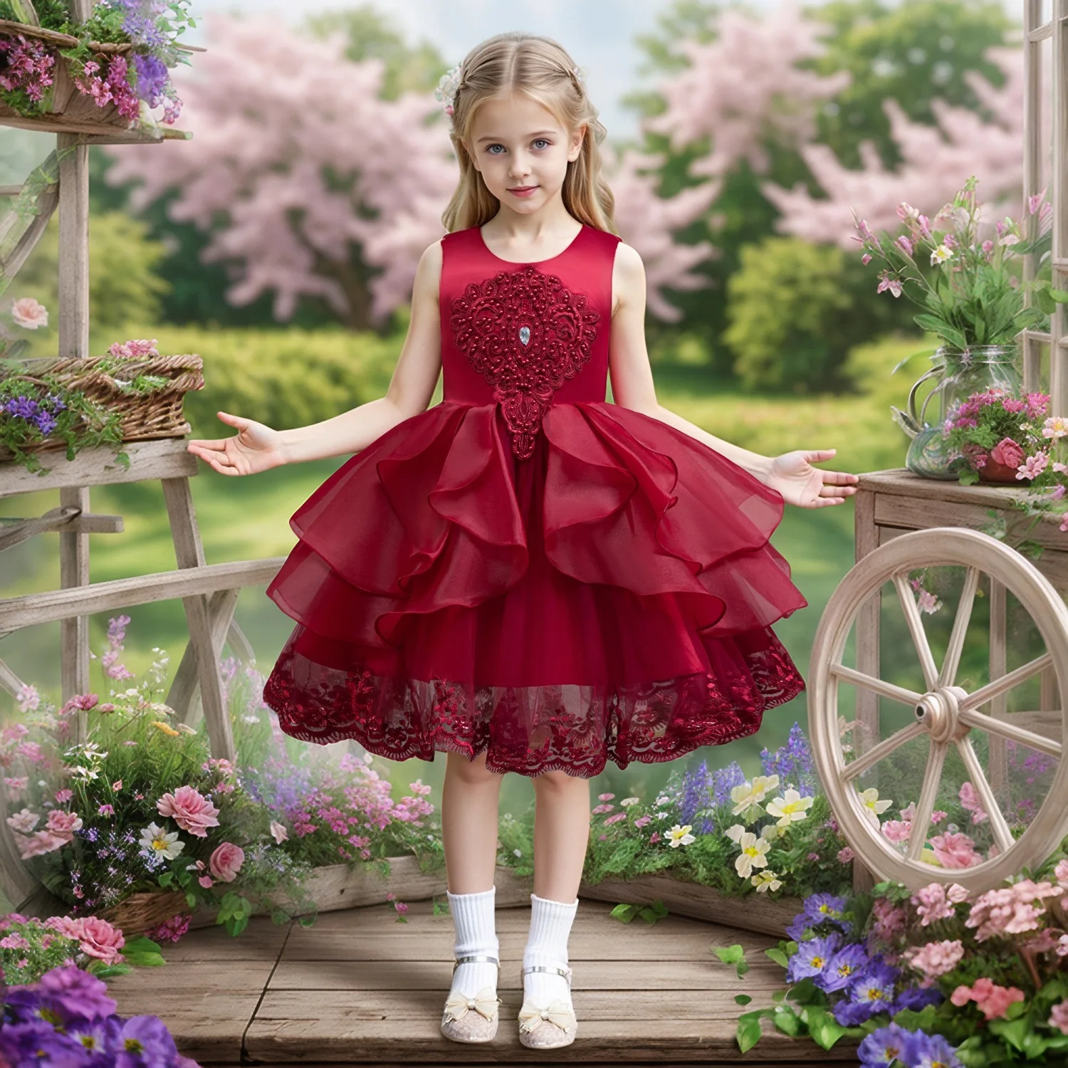 

Hetiso Wedding Party Dress For Girls Kids Princess Beading Ball Gown Fashion Layerd Birthday Summer Evening Prom
