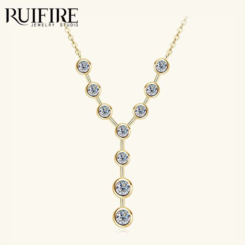 

RUIFIRE 14K Gold Plated 925 Sterling Silver Y Shaped Necklace Multi Round Moissanite Pendant Chain Necklaces For Women Gifts