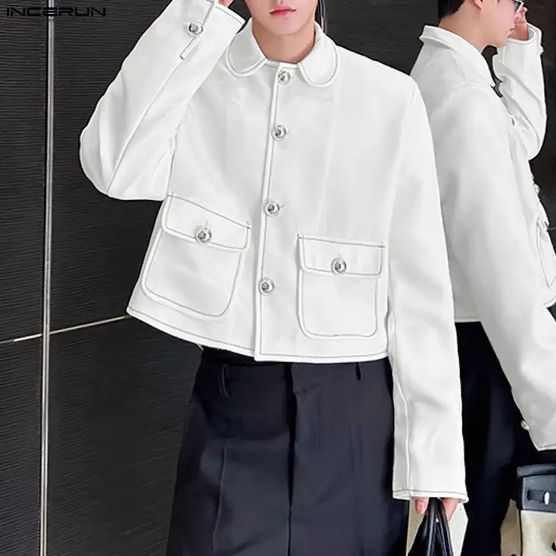 

INCERUN Men Blazer Solid Color Lapel Long Sleeve Button Casual Male Suit Streetwear Korean Style 2026 Fashion Crop Blazer S-5XL