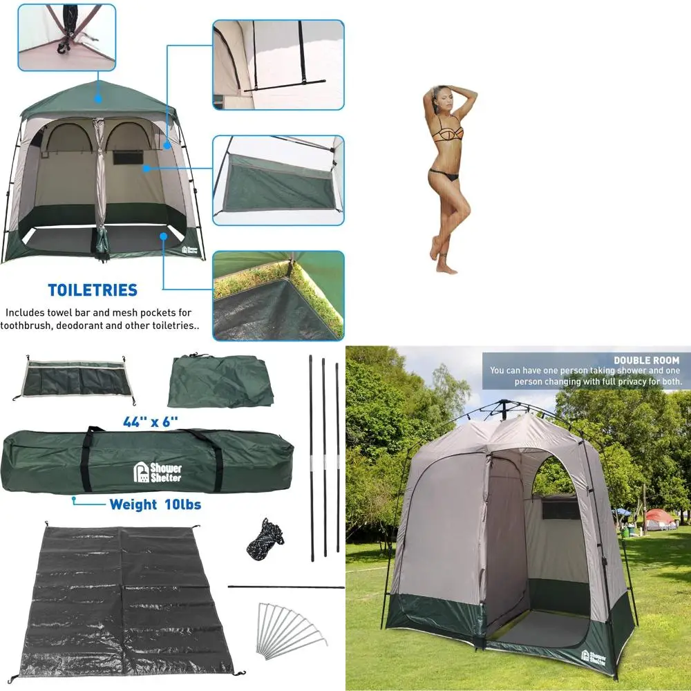 

Portable Outdoor Pop-Up Shower Tent - Camping & Changing Room - 2-Room Enclosure - 7.5'x4'x7.5', Green