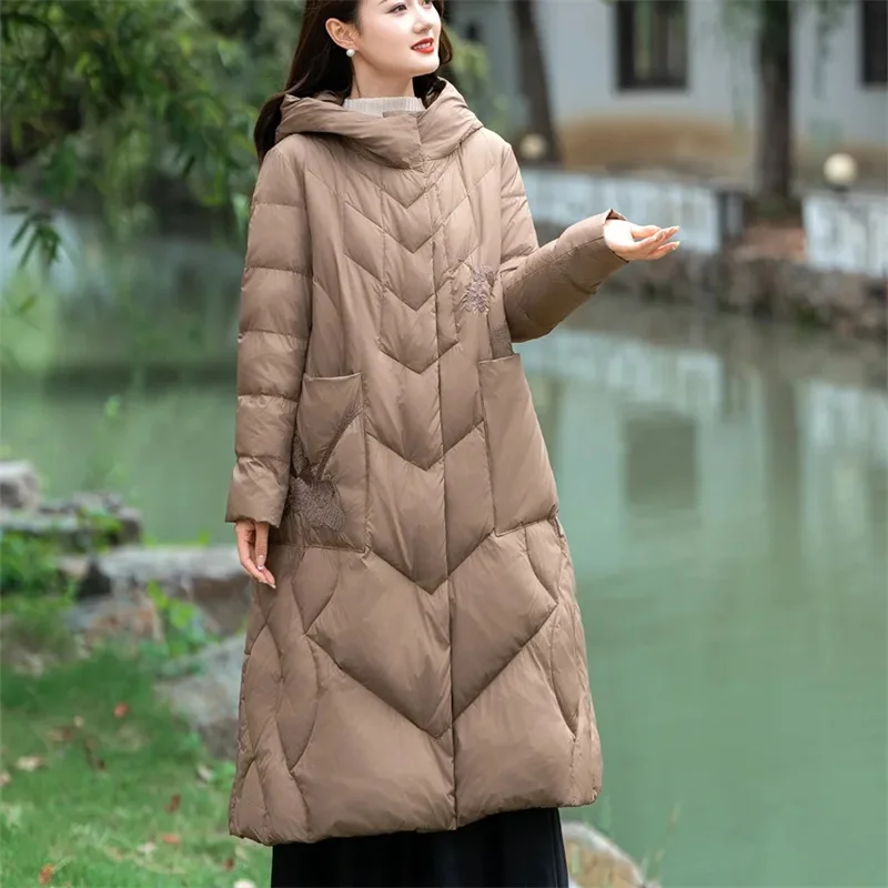 Damska kurtka puchowa z bawełny, modna, z kapturem, w stylu chińskim, elegancka parka zimowa, odzież wierzchnia dla kobiet.