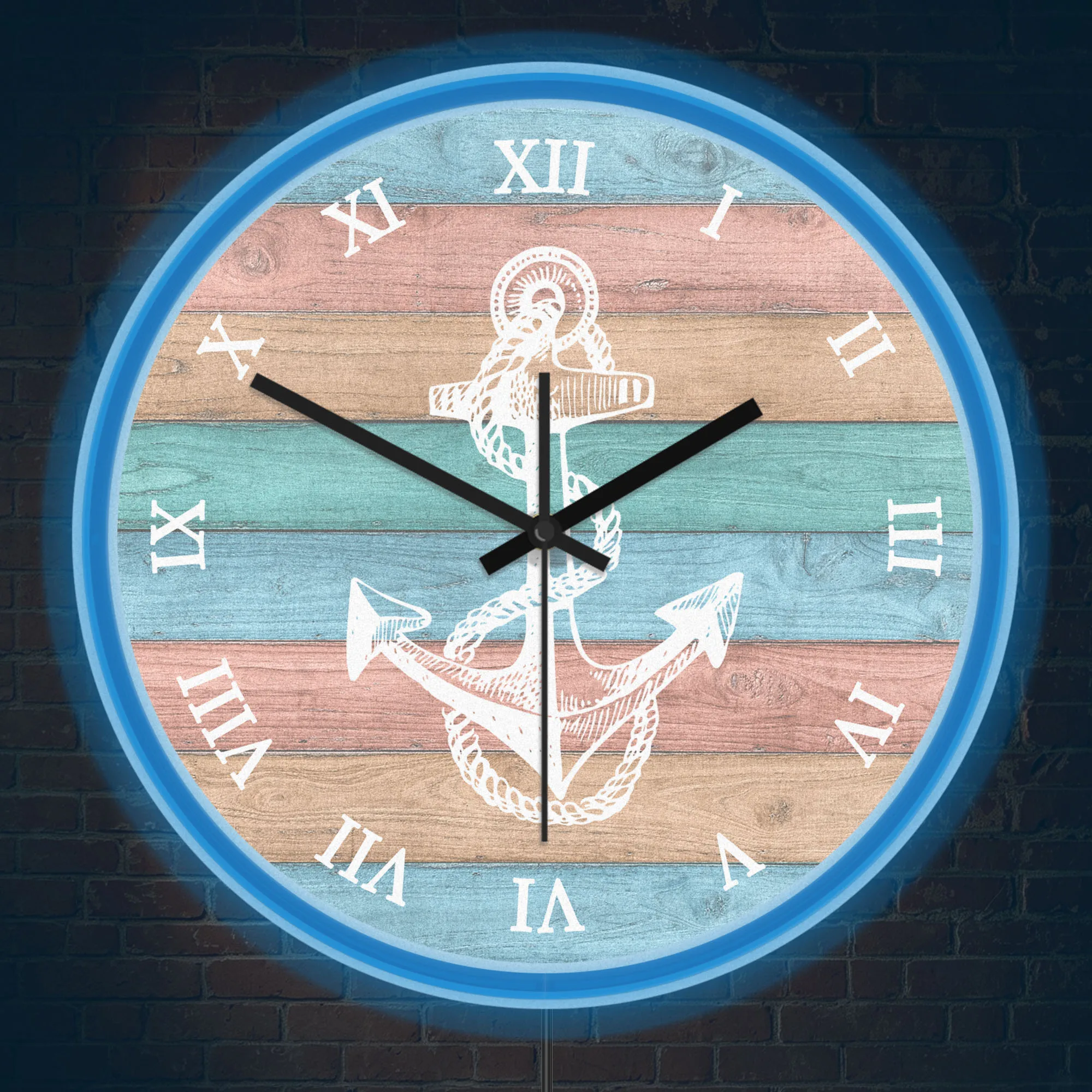 Vintage Roman Numeral Coastal Anchor Neon Wall Clock Maritime Nautical Rustic Decor Illuminated Wall Clock Sailor Fisherman Gift