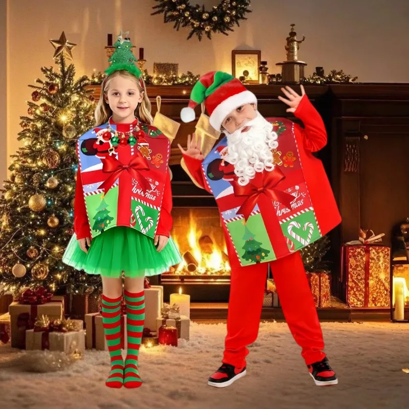 Boys Girls Christmas Gift Box Cosplay Costume Funny Present Box Suit Festival Stage Performance Xmas Carnival Party Cos Outfit