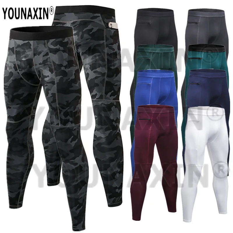 

Men Running Sports Pants With Zip Pocket Yoga Fitness Workout Training Exercise Tight Cycling Leggings Quick Dry S M L XL 2XL